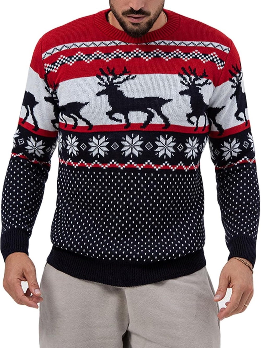 Men's Red & Navy Reindeer Sweater
